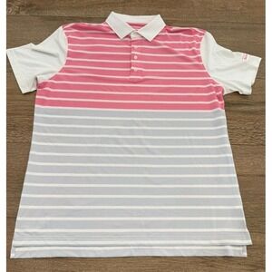 Johnny O Size XL Pink White Grey Stripe Stretch Golf Polo Fallen Oak Beau Rivage